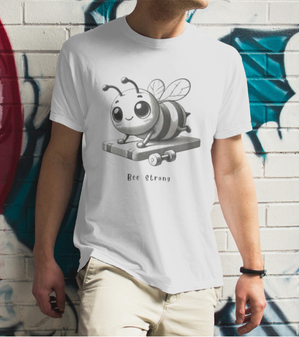 Bee Strong Motivational Cartoon Bee Lifting Weights T-Shirt