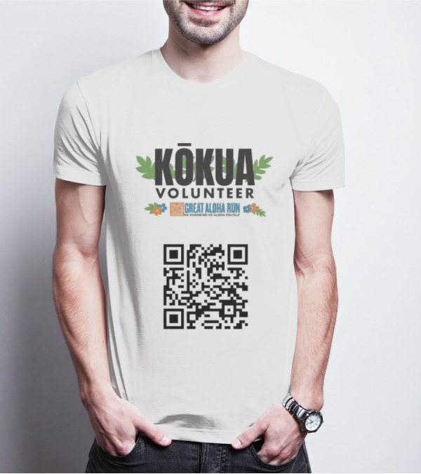 Kokua Volunteer Great Aloha Run Ke Kukinii Me Ke Aloha Pau Ole QR Code T-Shirt