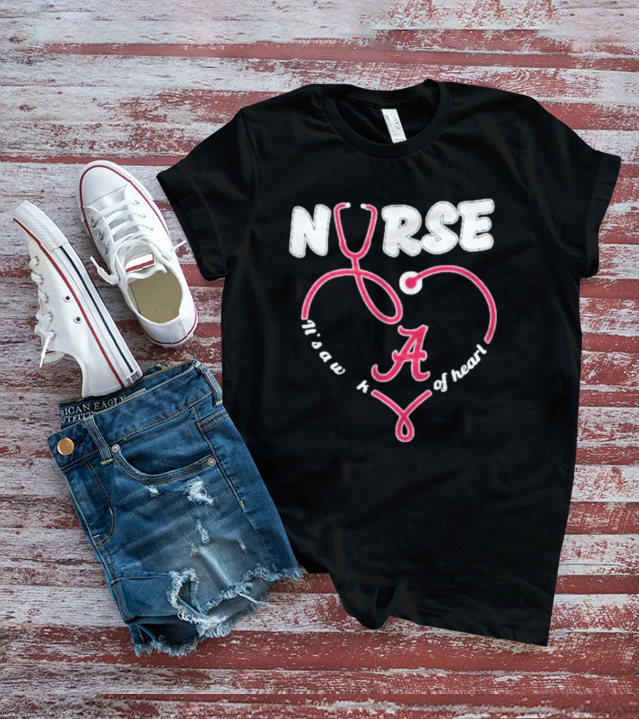 Alabama Crimson Tide Nurse Stethoscope A Work Of Heart T-Shirt