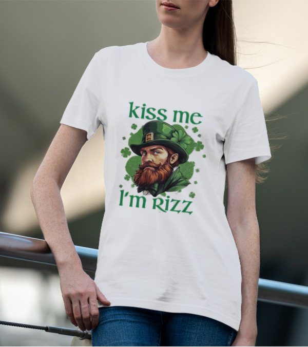 Kiss Me I'm Rizz St Patrick's Day Leprechaun Hat Shamrocks T-Shirt