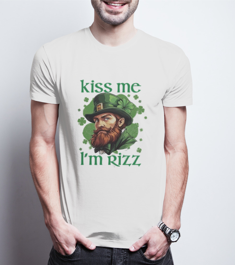 Kiss Me I'm Rizz St Patrick's Day Leprechaun Hat Shamrocks T-Shirt