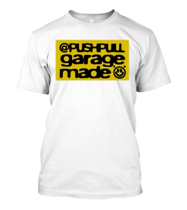 Pushpull Garage Made Smiley Face Yellow Background T-Shirt