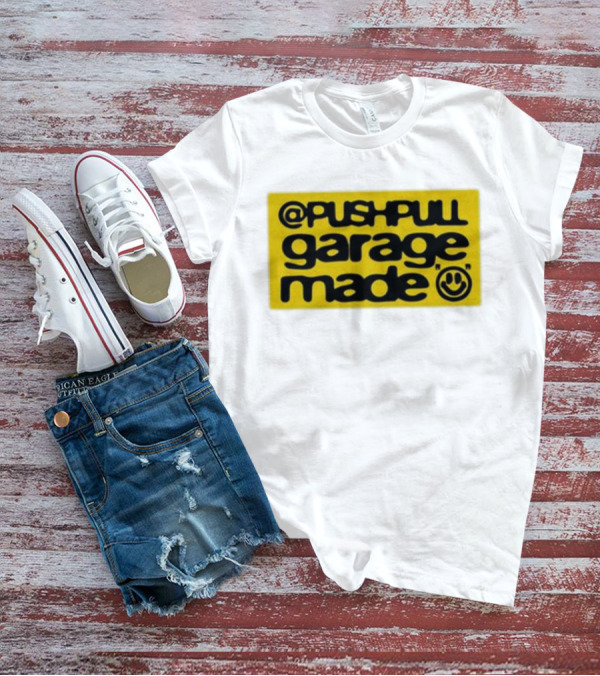 Pushpull Garage Made Smiley Face Yellow Background T-Shirt