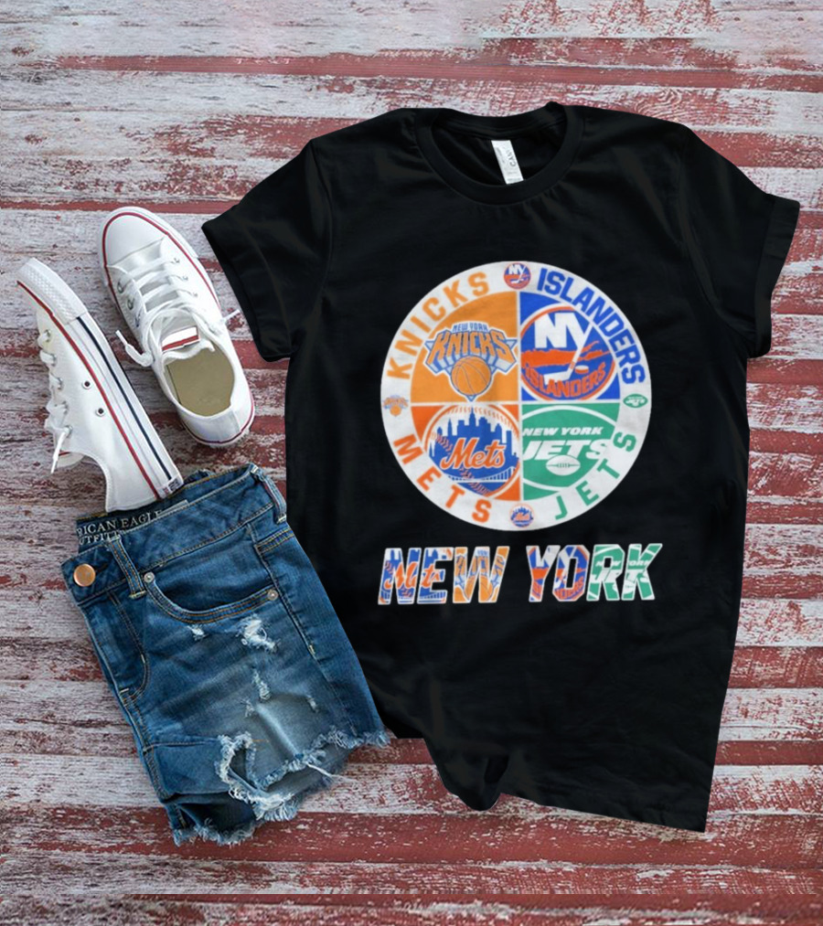 Knicks Islanders Mets Jets New York Sports Team Collaboration T-Shirt