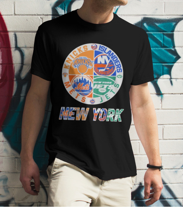 Knicks Islanders Mets Jets New York Sports Team Collaboration T-Shirt