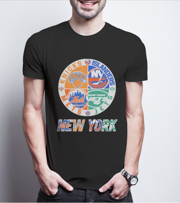 Knicks Islanders Mets Jets New York Sports Team Collaboration T-Shirt