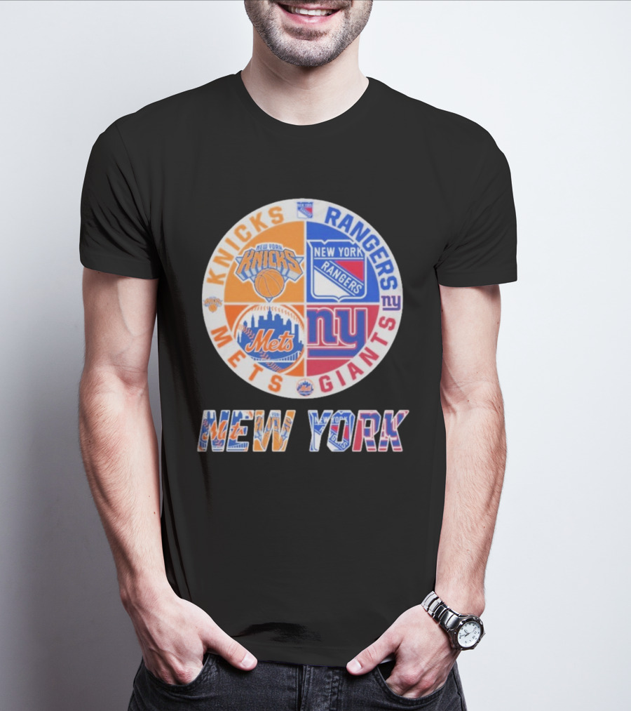 New York Knicks Rangers Mets Giants Mashup T-Shirt