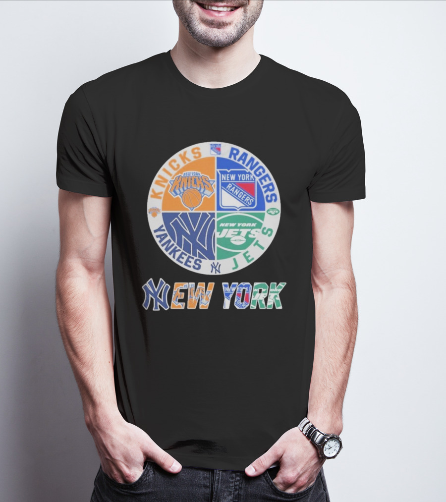 New York Knicks Rangers Yankees Jets Circle T-Shirt