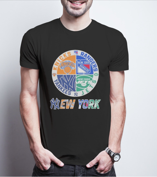 New York Knicks Rangers Yankees Jets Circle T-Shirt