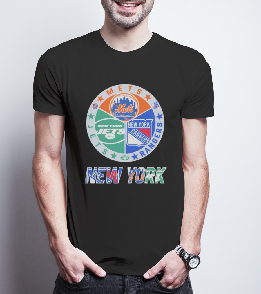 New York Mets Jets Rangers Logo Collaboration T-Shirt