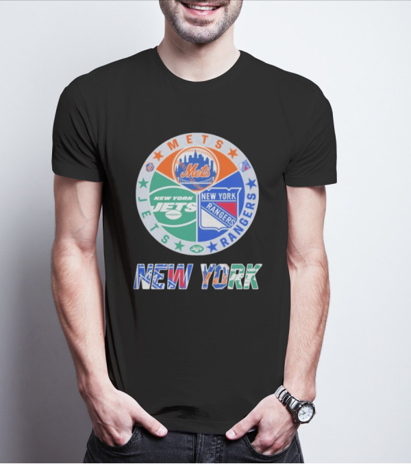 New York Mets Jets Rangers Logo Collaboration T-Shirt