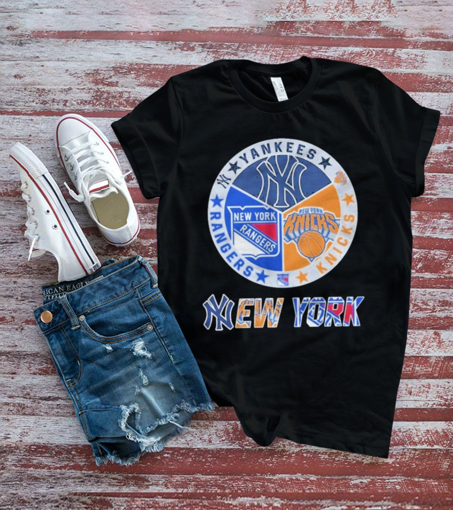 Yankees Rangers Knicks New York Sports Collaboration T-Shirt