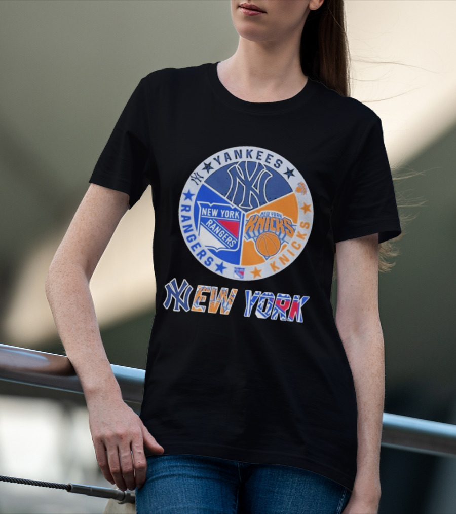 Yankees Rangers Knicks New York Sports Collaboration T-Shirt