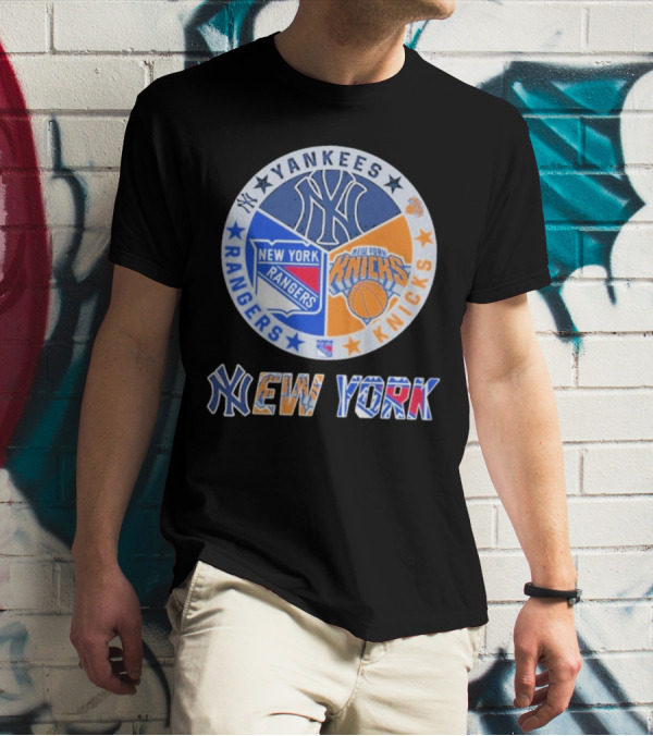 Yankees Rangers Knicks New York Sports Collaboration T-Shirt