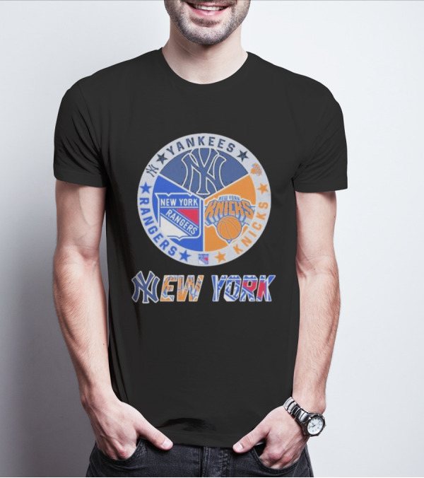 Yankees Rangers Knicks New York Sports Collaboration T-Shirt