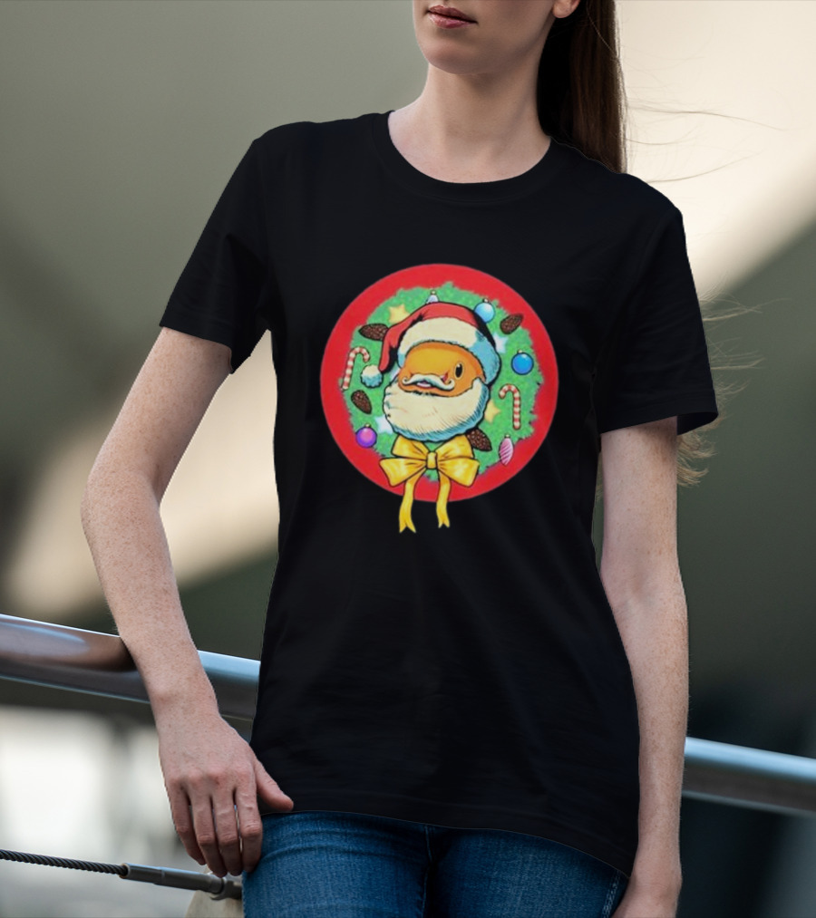 The Why Files Happy Holidays Santa Fish With Christmas Wreath And Candy Canes T-Shirt
