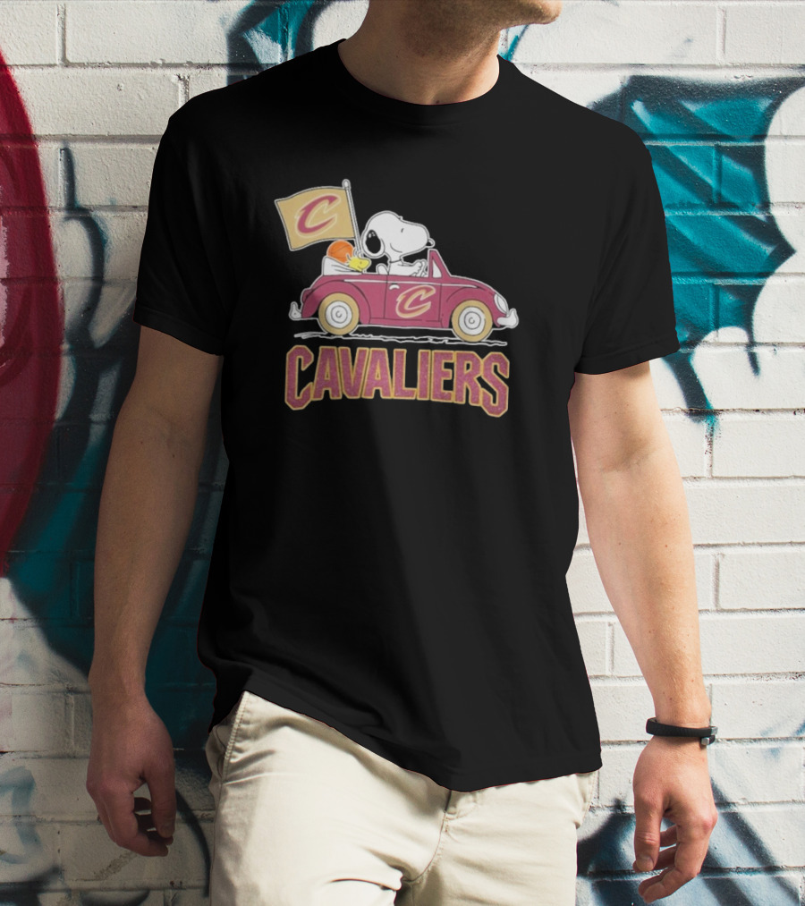Snoopy Cavaliers Car With Basketball And Flag T-Shirt