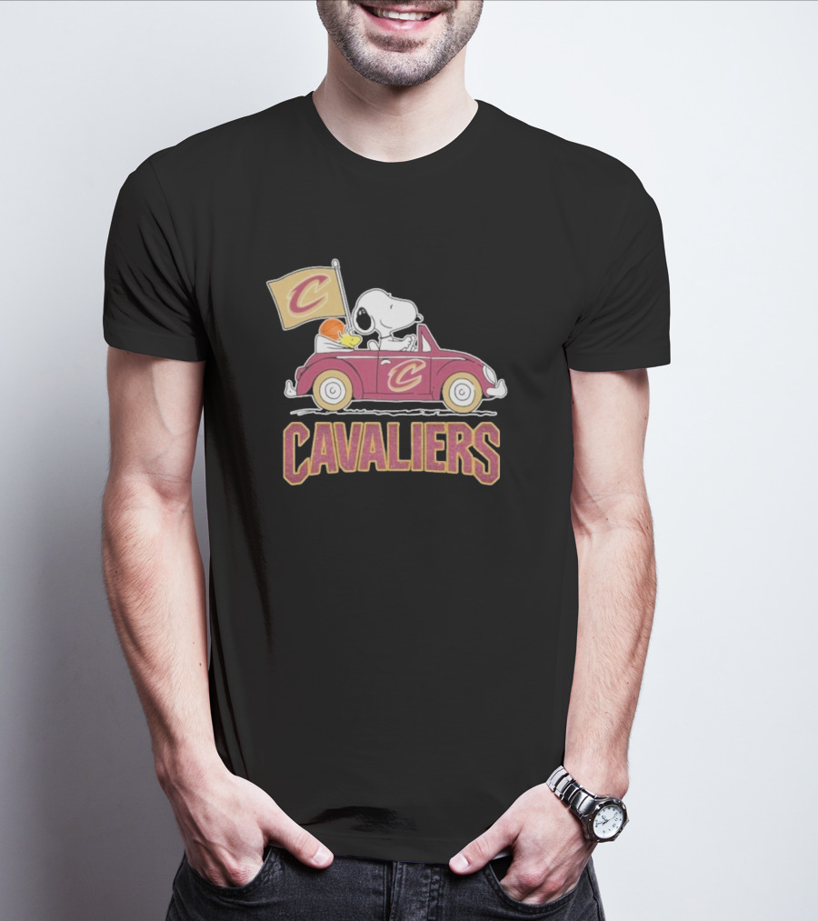 Snoopy Cavaliers Car With Basketball And Flag T-Shirt