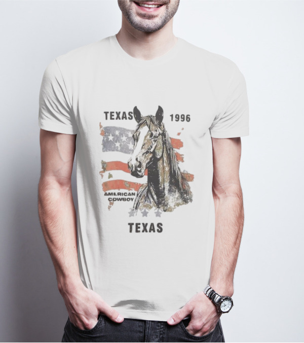 Texas 1996 American Cowboy Horse With Stars And Stripes Flag T-Shirt