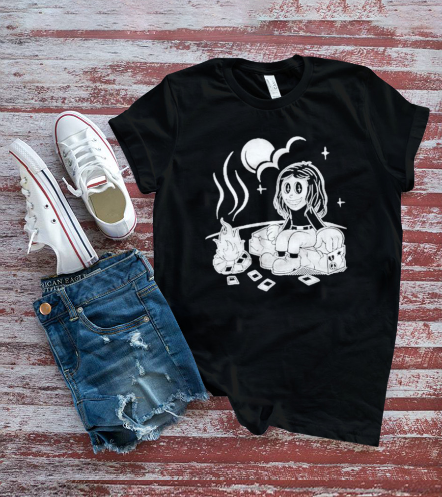 Sawyer Hill Camp Peaceful Campfire Night With Cards And Moon T-Shirt