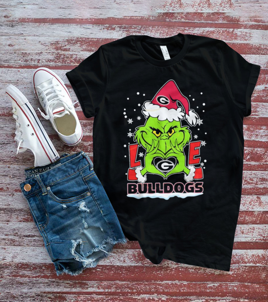 Grinch Santa Hat Georgia Bulldogs Love Christmas T-Shirt