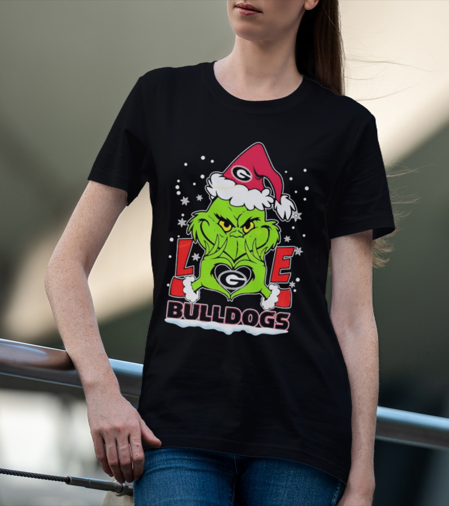 Grinch Santa Hat Georgia Bulldogs Love Christmas T-Shirt