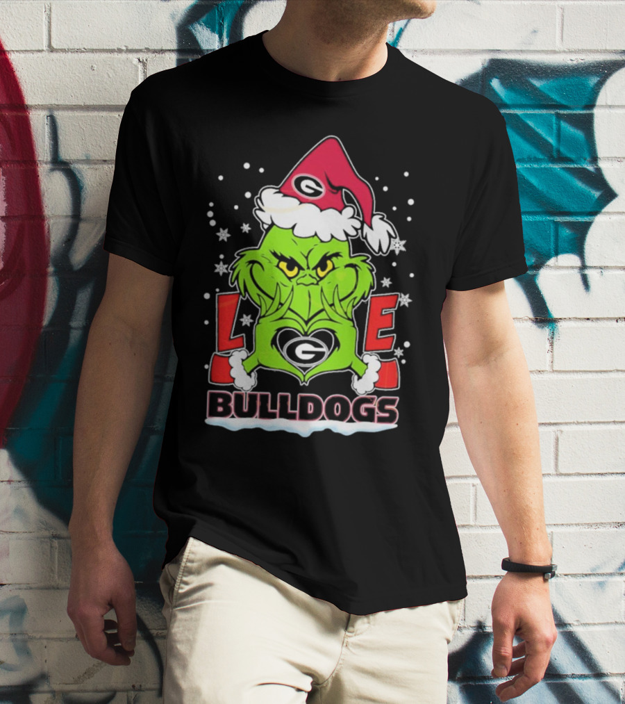 Grinch Santa Hat Georgia Bulldogs Love Christmas T-Shirt