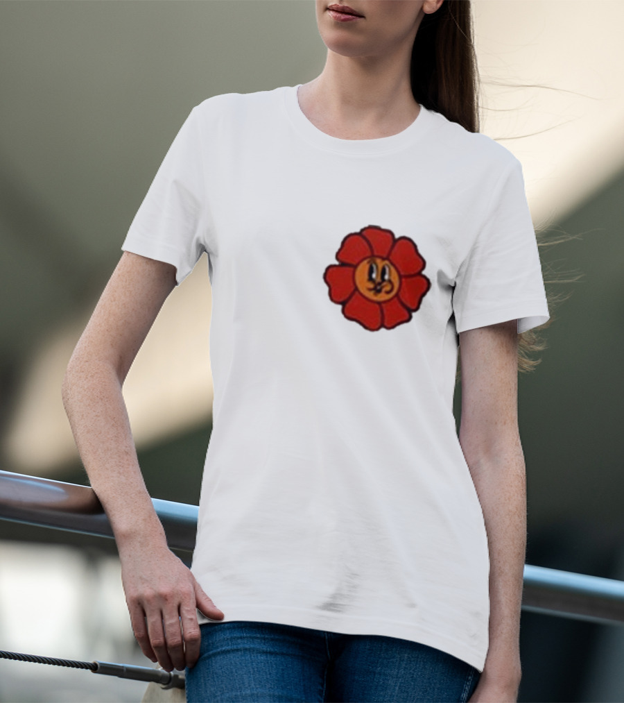Ludwig Mogul Mogi Red Flower Cartoon Face T-Shirt