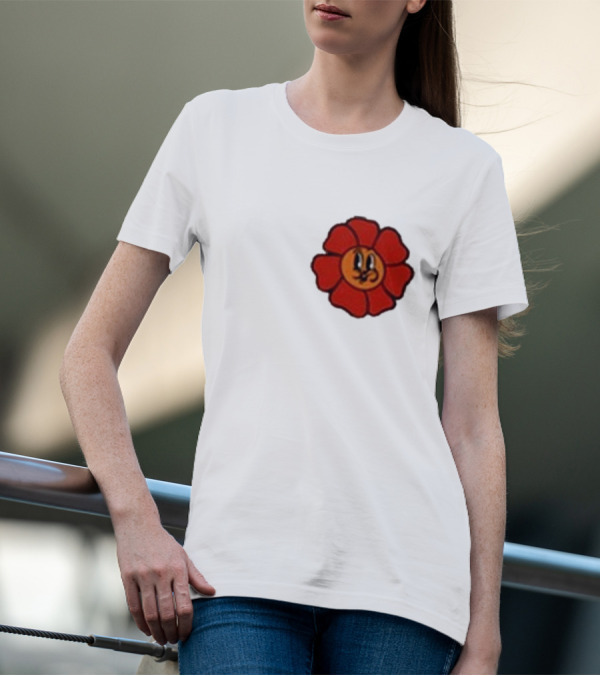Ludwig Mogul Mogi Red Flower Cartoon Face T-Shirt