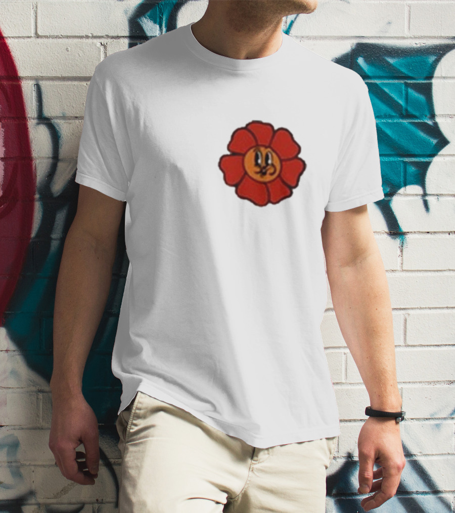 Ludwig Mogul Mogi Red Flower Cartoon Face T-Shirt