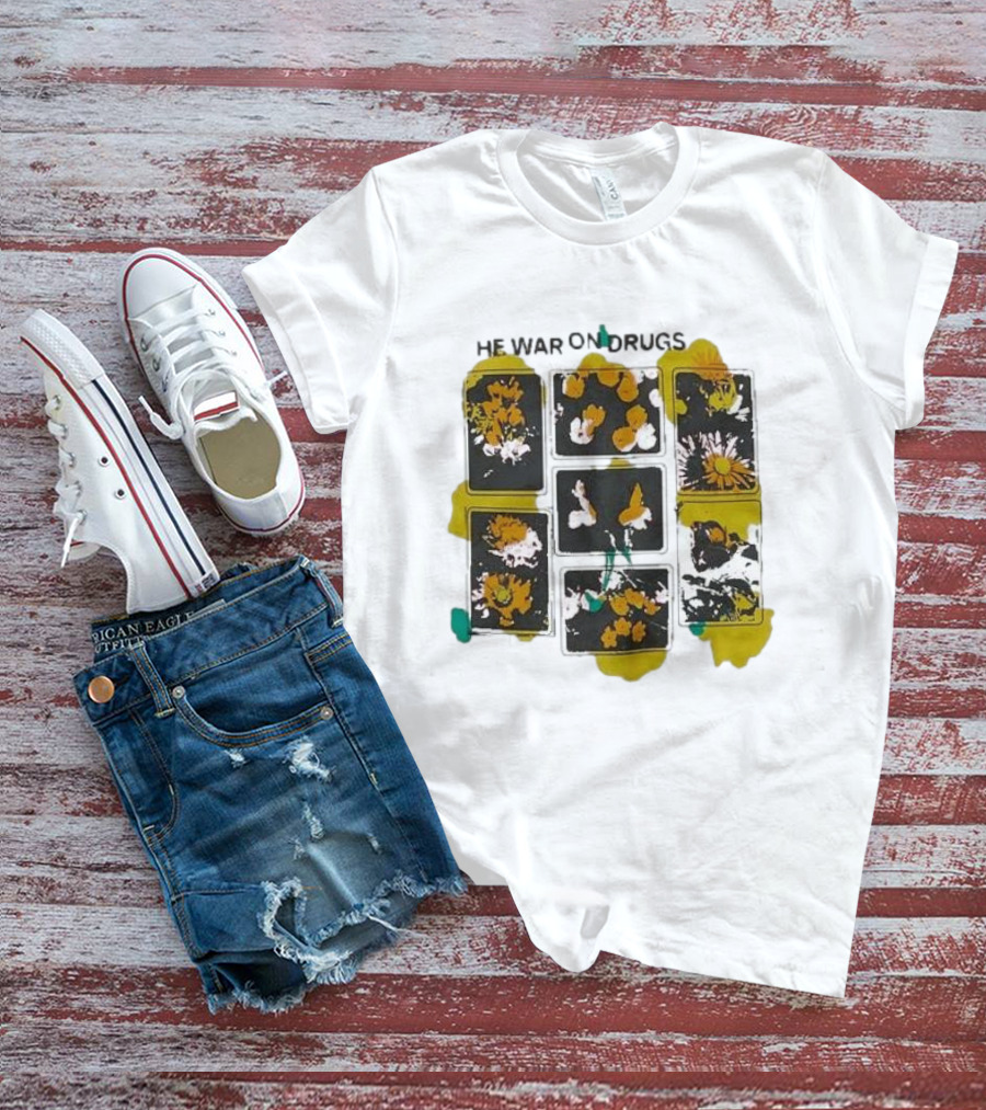 The War On Drugs Floral Squares Art Yellow Splatter T-Shirt