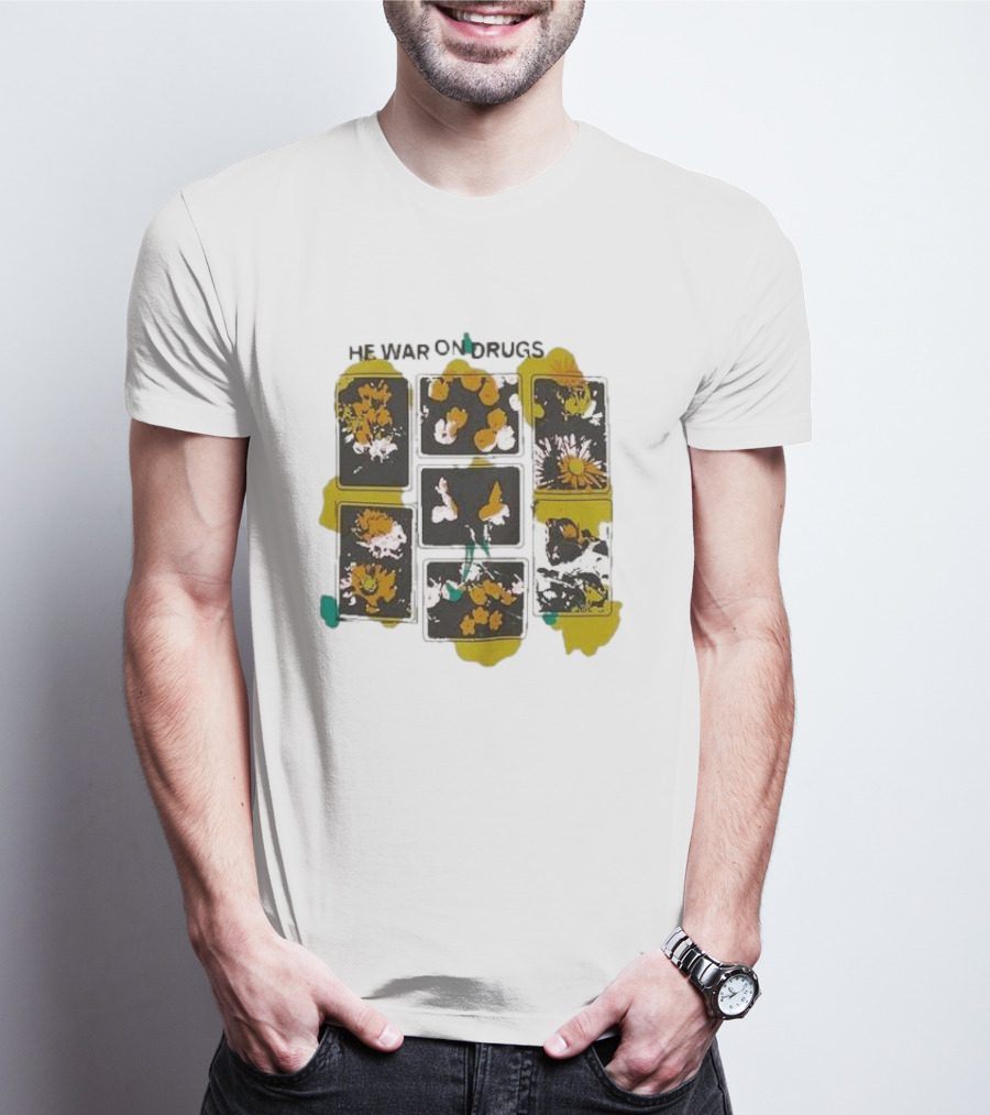The War On Drugs Floral Squares Art Yellow Splatter T-Shirt
