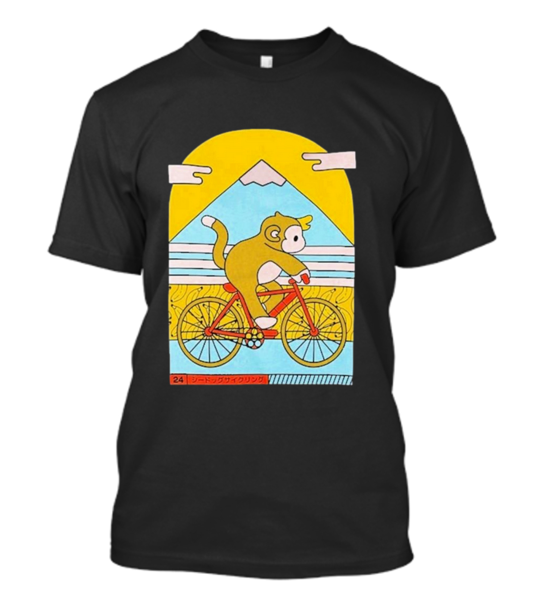 CDAWGVA Cycle Pullover Monkey Riding Bike With Mountain Background T-Shirt