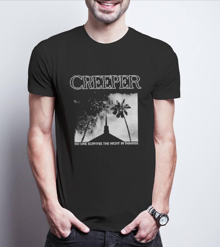 Creeper No One Survives The Night In Paradise Palm Trees And Church Spire Dark Aesthetic T-Shirt