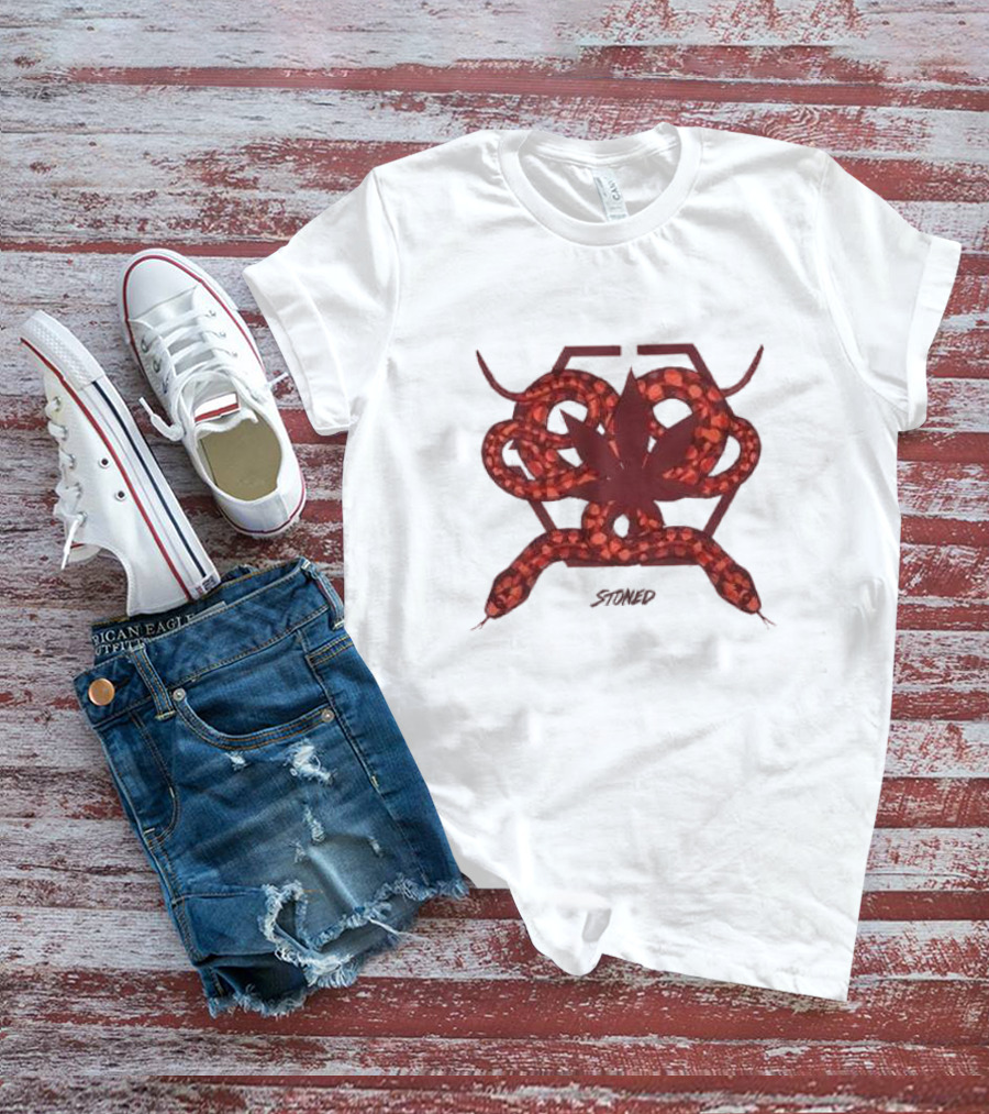 Stoned And Co Mystic Hexagon Snake With Leaf Motif T-Shirt
