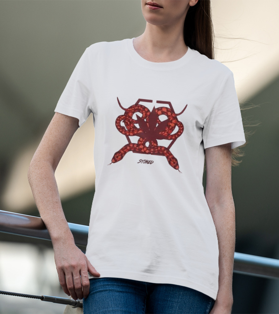 Stoned And Co Mystic Hexagon Snake With Leaf Motif T-Shirt