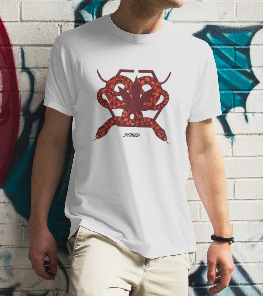 Stoned And Co Mystic Hexagon Snake With Leaf Motif T-Shirt