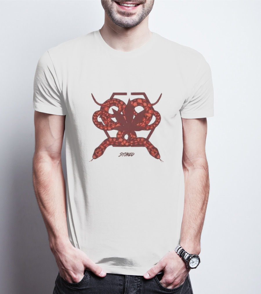Stoned And Co Mystic Hexagon Snake With Leaf Motif T-Shirt