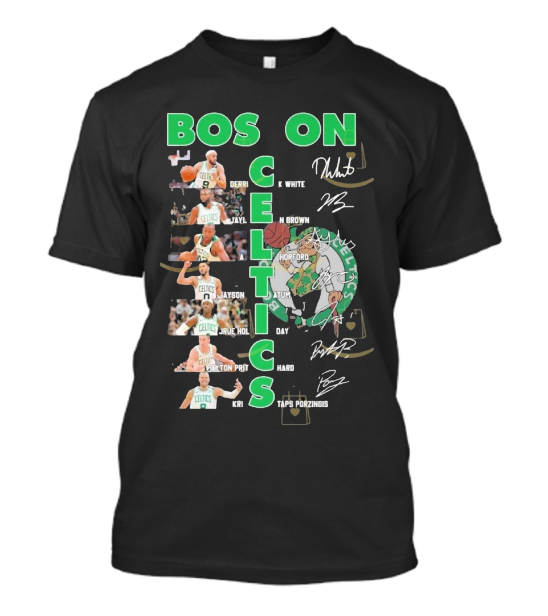 Boston Celtics Derrick White Jaylen Brown Jayson Tatum Jrue Holiday Al Horford Kris Porzingis Team Signatures T-Shirt