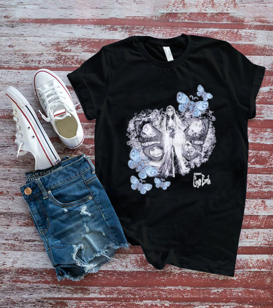 Corpse Bride Tim Burton Emily Tonal Collage With Butterflies T-Shirt