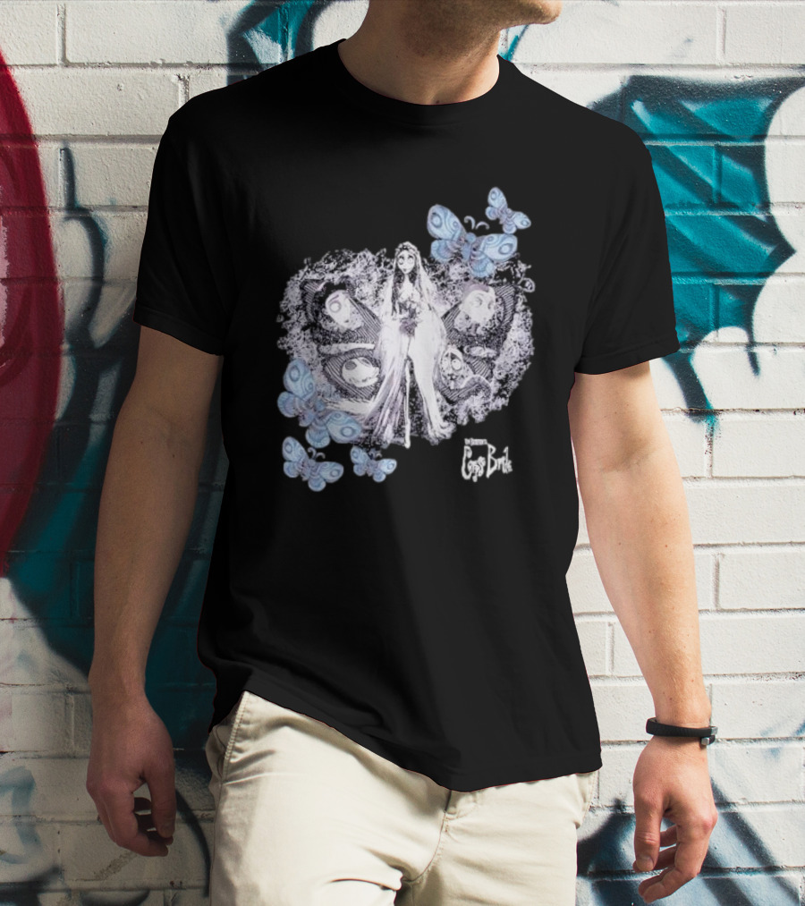 Corpse Bride Tim Burton Emily Tonal Collage With Butterflies T-Shirt