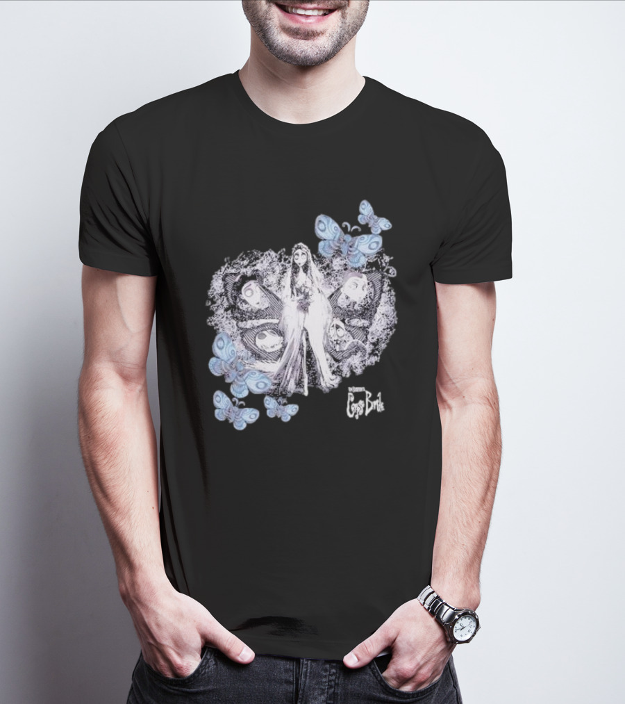 Corpse Bride Tim Burton Emily Tonal Collage With Butterflies T-Shirt