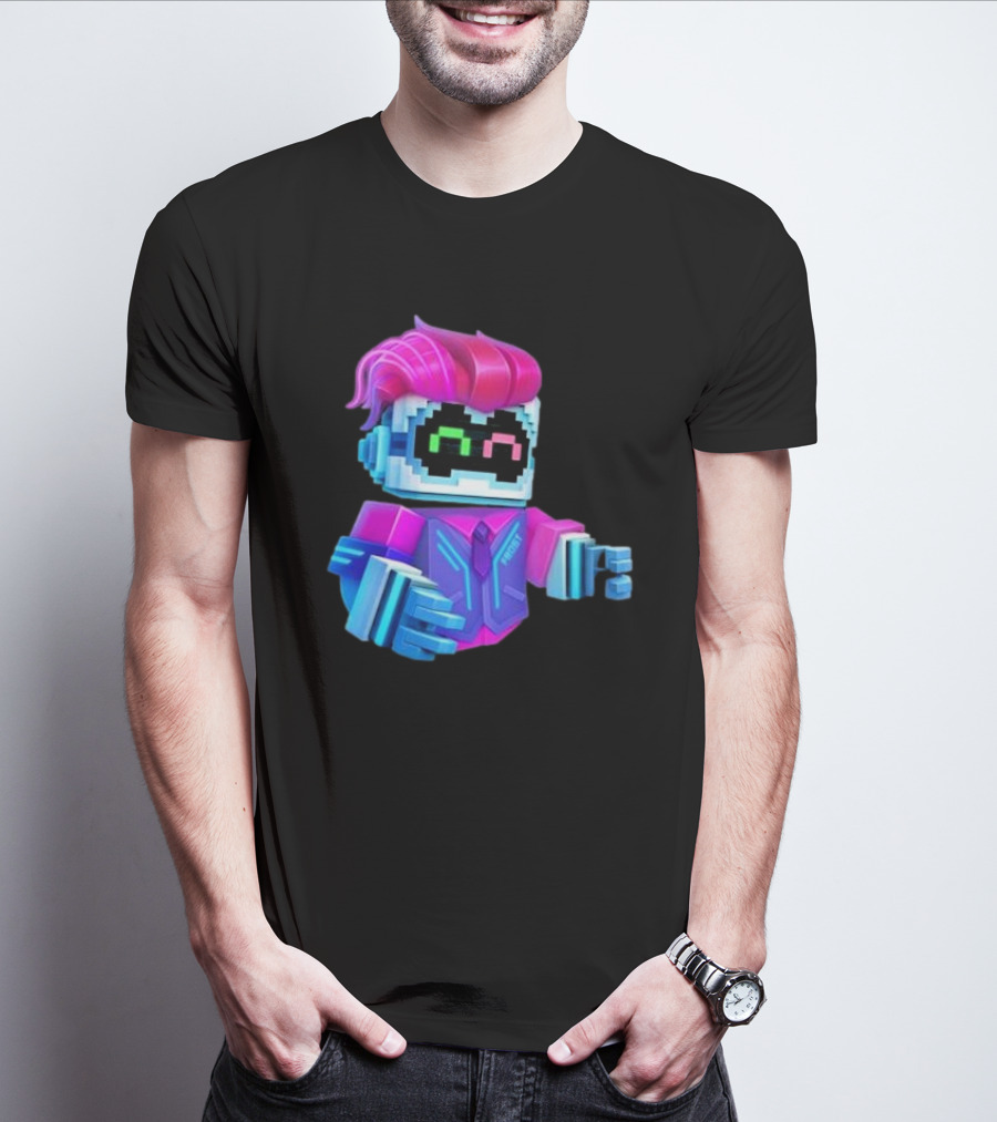 Cubic Games Cyber Robbie Pixelated Character Neon T-Shirt