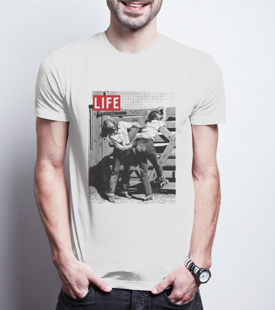 Life Magazine Cowboy Boys Playful Dust Off Fence Scene T-Shirt