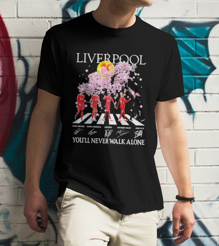 Liverpool You’ll Never Walk Alone Cherry Blossoms Bloom Virgil Van Dijk Dominik Szoboszlai Luis Diaz Mohamed Salah Arne Slot T-Shirt