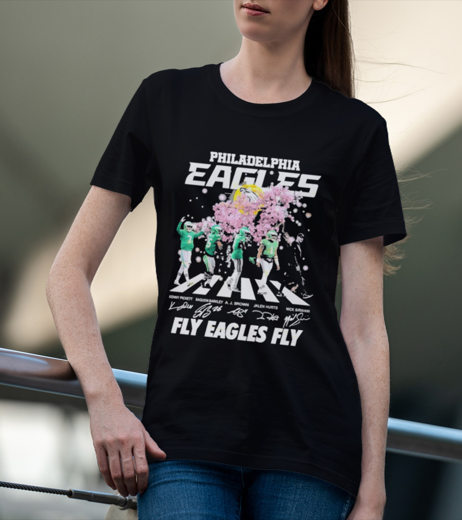 Philadelphia Eagles Fly Eagles Fly Kenny Pickett Saquon Barkley A.J. Brown Jalen Hurts Nick Sirianni Signatures T-Shirt