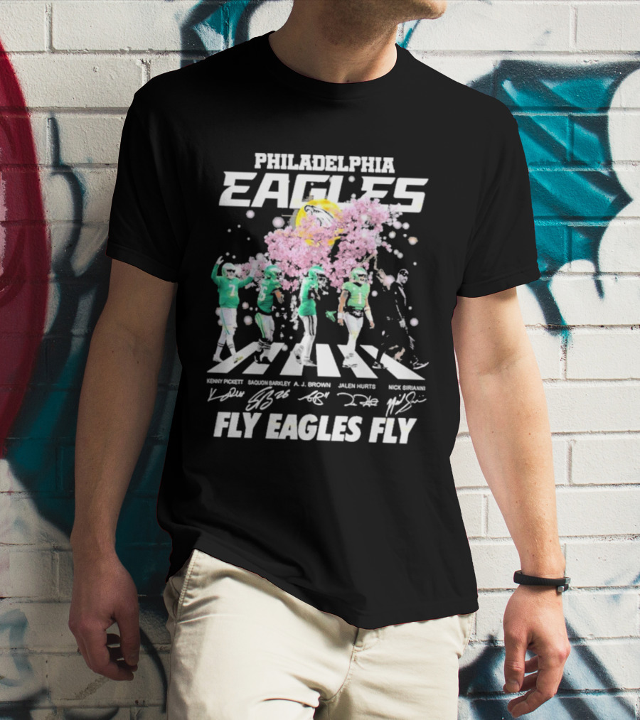 Philadelphia Eagles Fly Eagles Fly Kenny Pickett Saquon Barkley A.J. Brown Jalen Hurts Nick Sirianni Signatures T-Shirt
