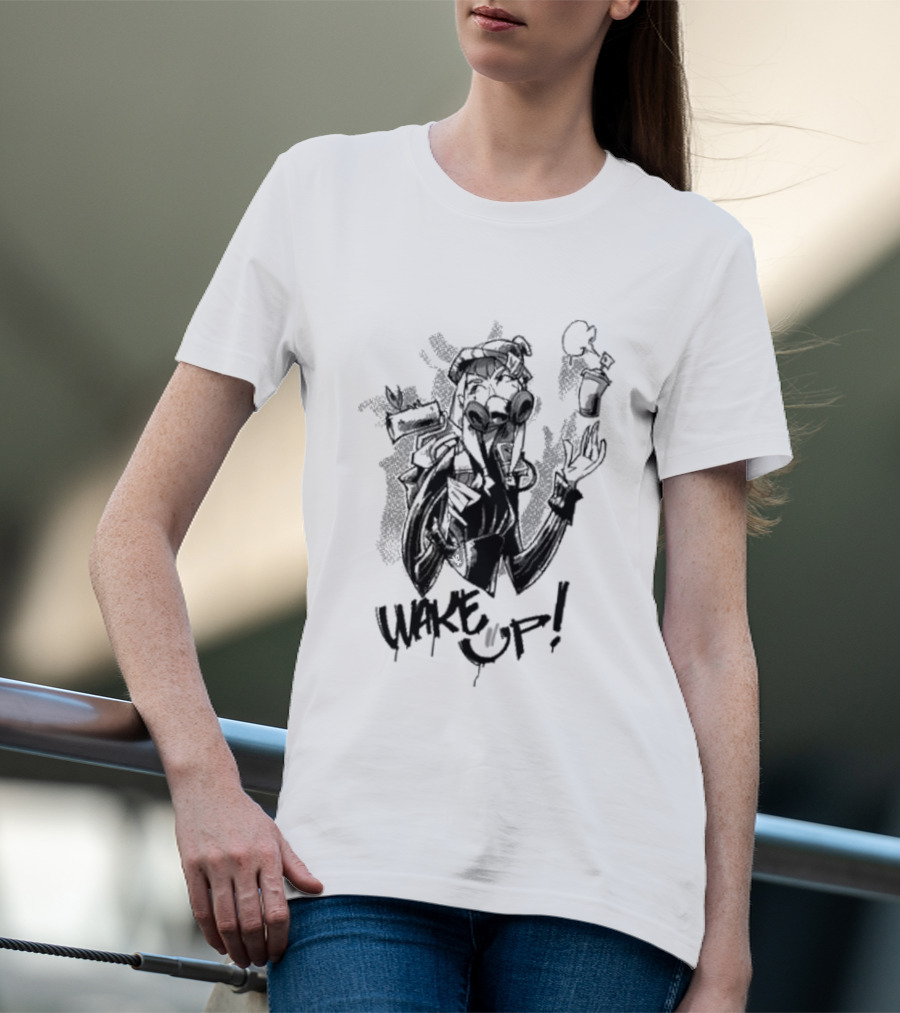 Warframe Aoi Wake Up Gas Mask Graffiti Style Character T-Shirt