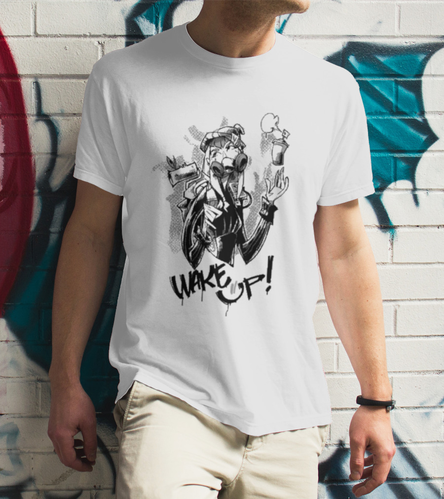 Warframe Aoi Wake Up Gas Mask Graffiti Style Character T-Shirt