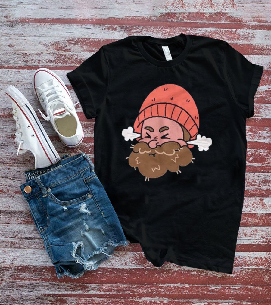 BHN Chewie Foo Foo Bearded Cartoon Character With Red Beanie And Steaming Ears T-Shirt